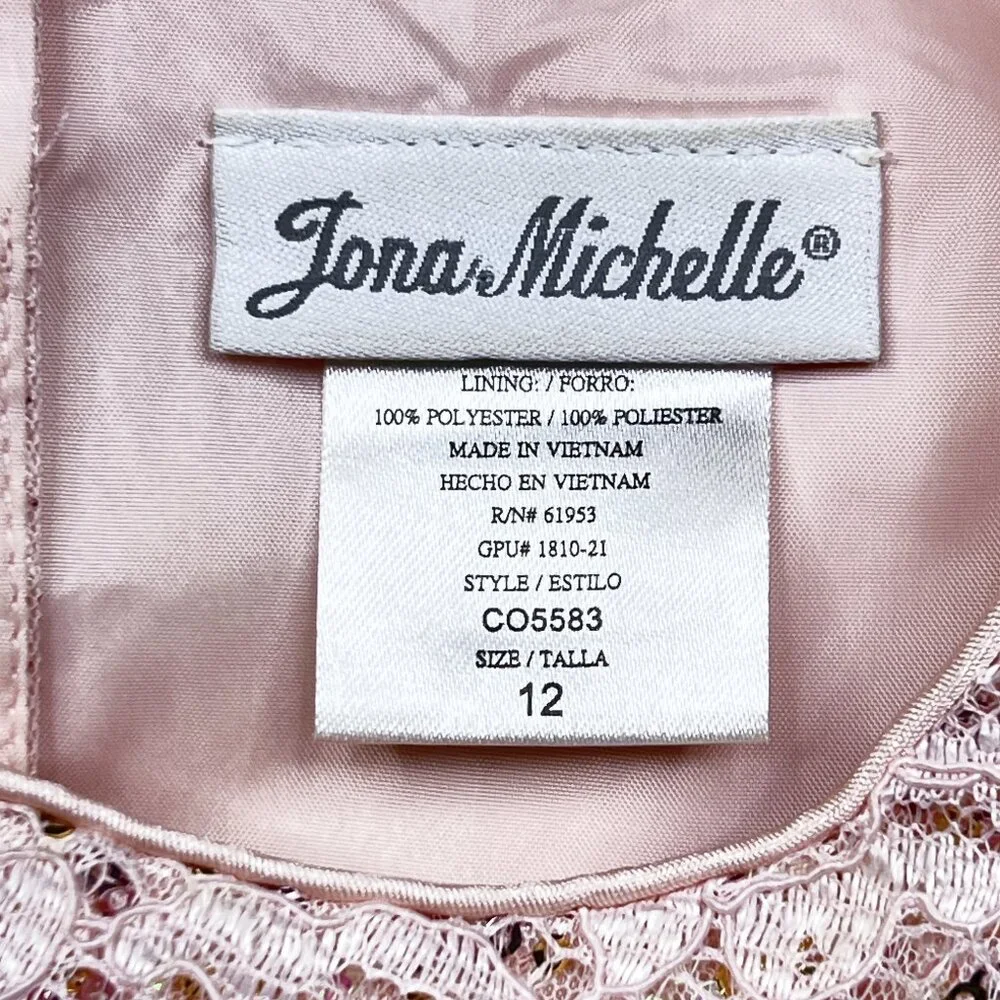 Jona Michelle Petal Baby Pink Princess Floral Lace Sequin Tiered Tule Sz 12 NWOT